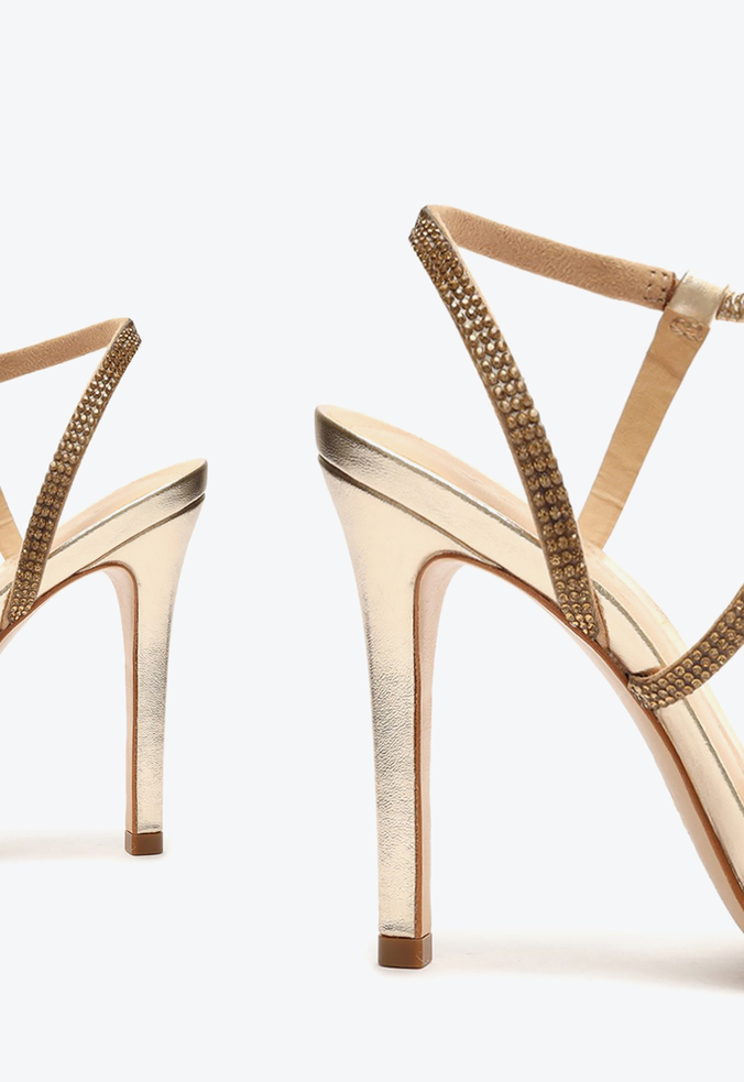Sandália Salto Alto Mariah Shine Tiras Dourada | Schutz