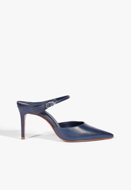 Mule Laura Couro Salto Madeira Azul