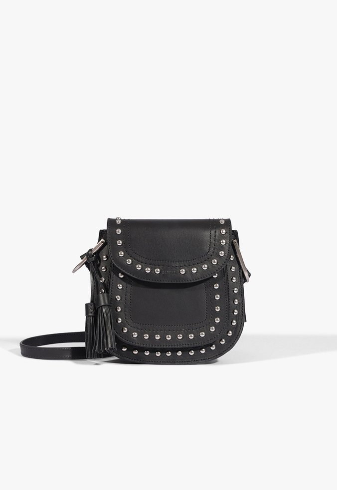 Bolsa Tiracolo Couro Tachas Preta