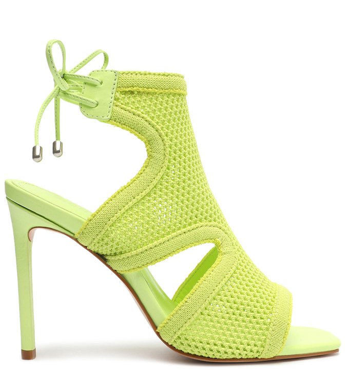 Sandália Fechada Salto Alto Knit Tricô Verde
