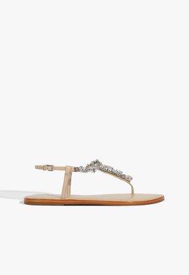 Sandália Rasteira Couro Bege