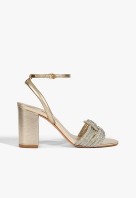 Sandália Salto Bloco Alto Glam Dourado