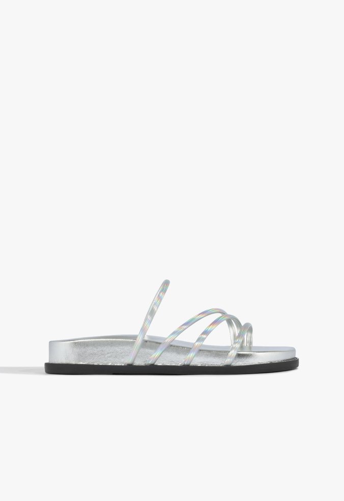 Sandália Papete Aimee Sporty Holográfica Prata