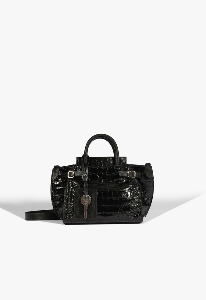 Bolsa Mini Tote Heaven Couro Croco Preta