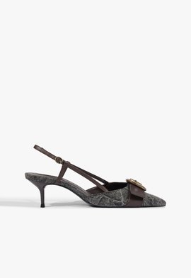 Scarpin Slingback Fivela Jeans Preto