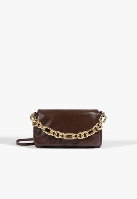 Bolsa Tiracolo Pequena Couro Corrente Marrom