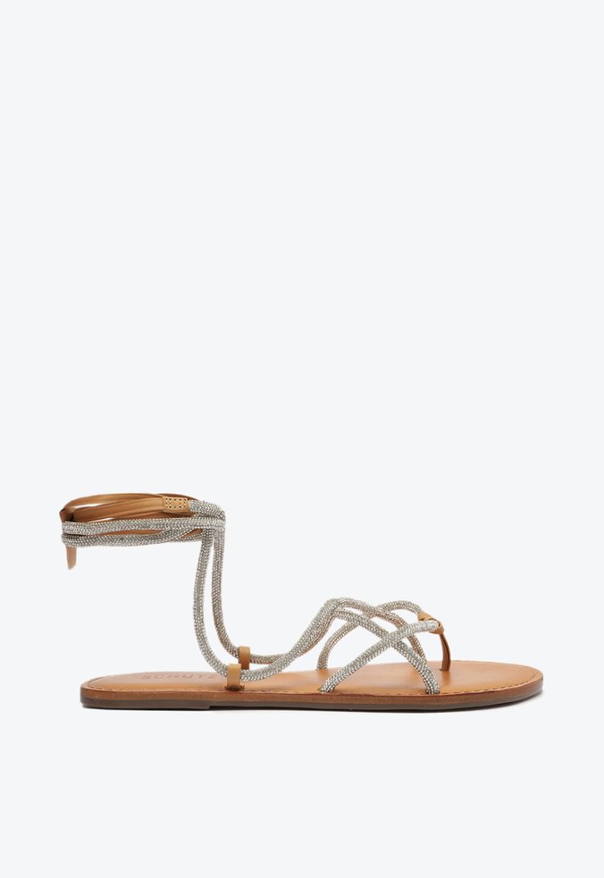 Vista 3 Sandália Rasteira Brilho Amarração Bege Unissex Unissex