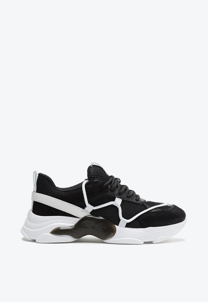 Tênis Sporty Couro e Camurça Preto e Branco