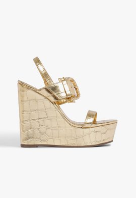 Sandália Plataforma Croco Dourada