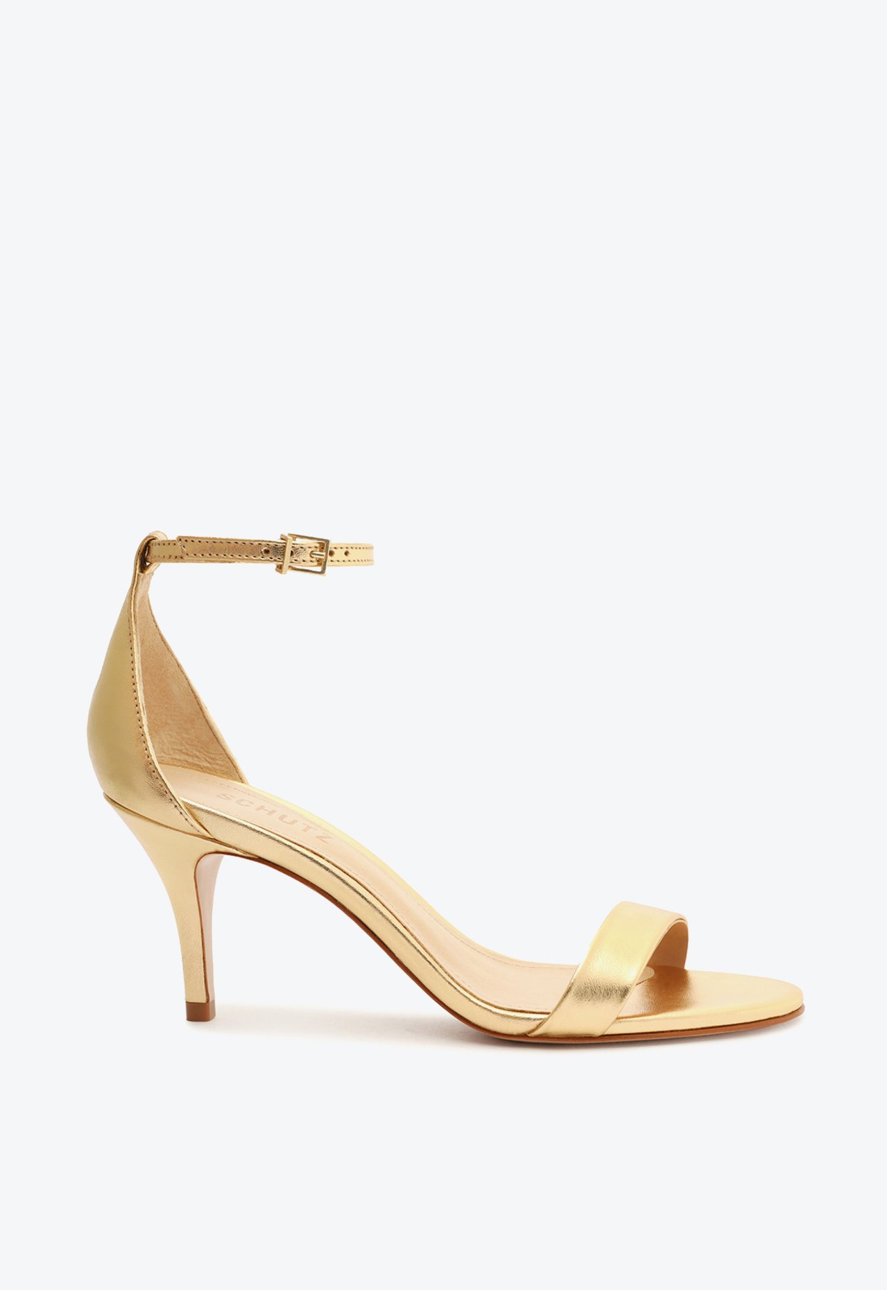 Sandália Gizele Salto Médio Couro Dourada | Schutz