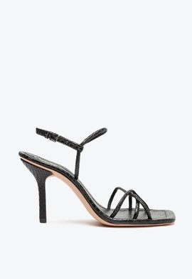Sandália Salto Alto Snake Tiras Couro Preta