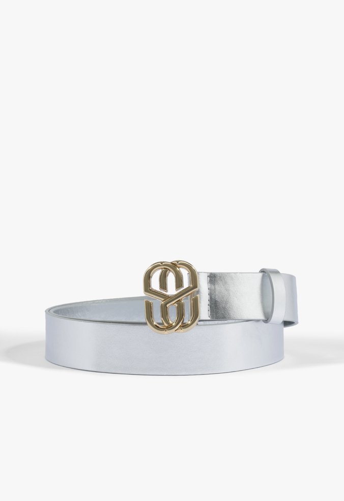 Cinto Emblem Couro Prateado