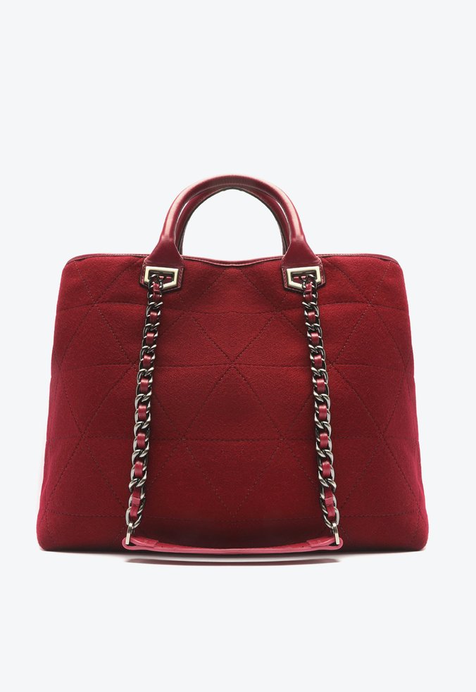 Bolsa Shopping Wool Tecido Lã Vermelha