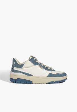 Tênis Runner Couro Lona Branco Jeans
