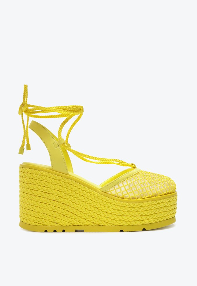 Sandália Espadrille Plataforma Natural Amarração Amarela