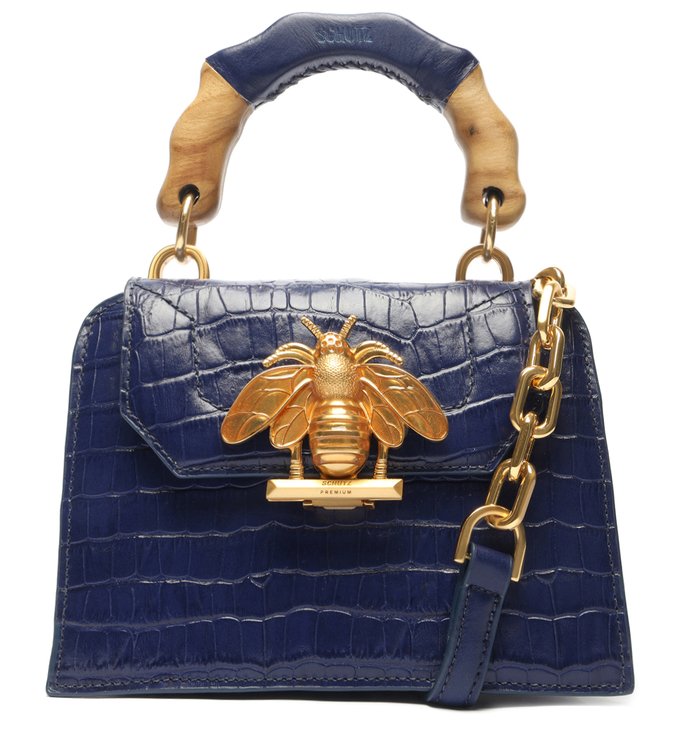 Bolsa Tiracolo Pequena Believe Croco Azul-Marinho