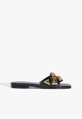 Sandália Rasteira Sid Couro Triangle Preta