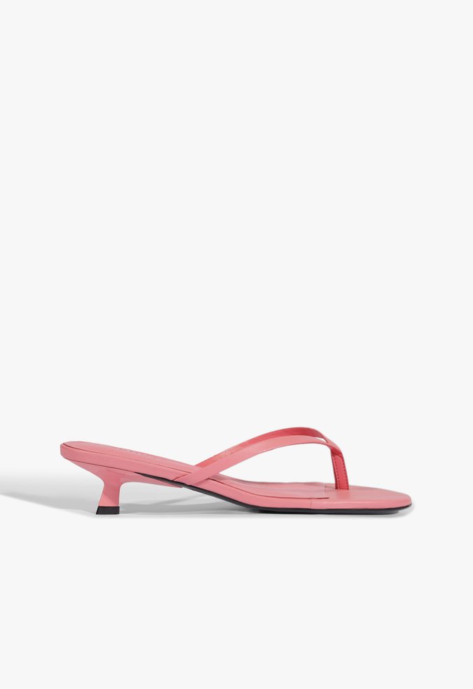 Sandália Mule Tiras Salto Baixo Couro Pink