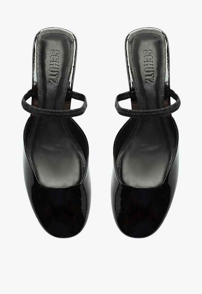 Sapato Mule Salto Midi Bertie Verniz Preto