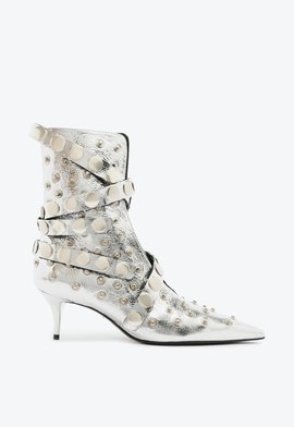 Bota Salto Baixo Presley Bootie Couro Prata