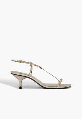 Sandália Salto Fino Alto Couro Dourado