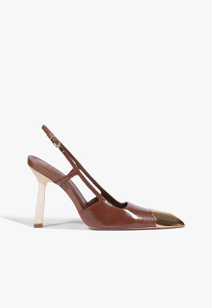 Scarpin Slingback Verniz Couro Marrom