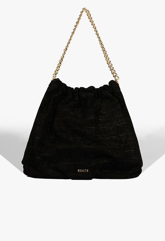 Bolsa Hobo Aryen Camurça Croco Preta
