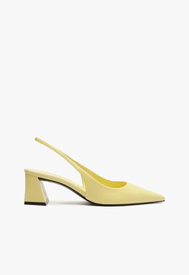 Slingback Couro Salto Médio Bloco Amarelo