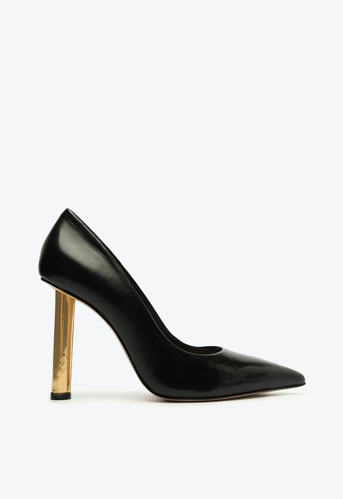 Sapato Scarpin Couro Salto Cromado Preto