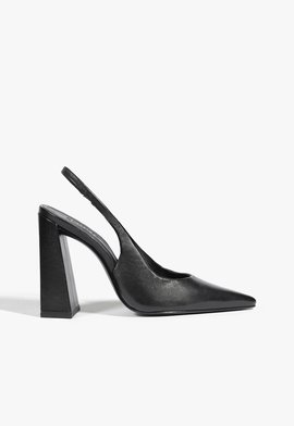 Slingback Couro Salto Alto Bloco Preto