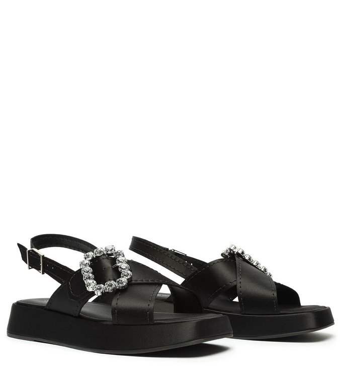 Sandália Flatform Cetim Preta Sandália Flatform Cetim Preta