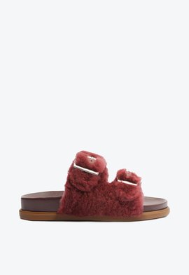 Sandália Slide Fivelas Pelos Comfy Vinho