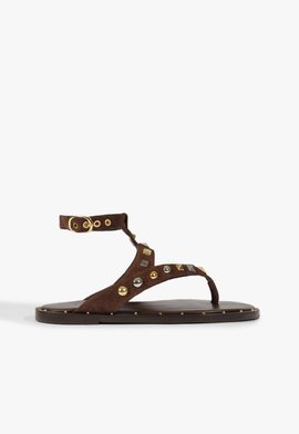 Sandália Rasteira Couro Suede Marrom