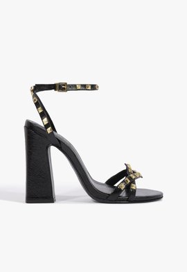 Sandália  Studs Bloco Couro Preta