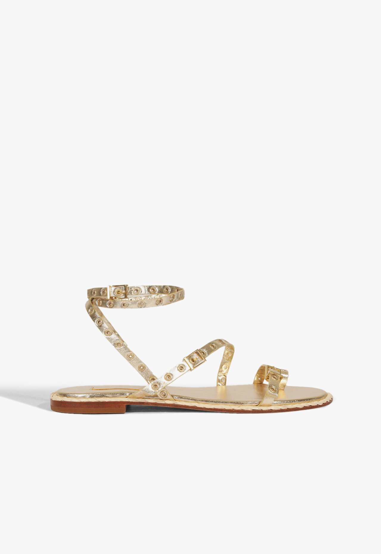 Vista 2 Rasteira Annete Flat Couro Platina Schutz Dourado Schutz Dourado