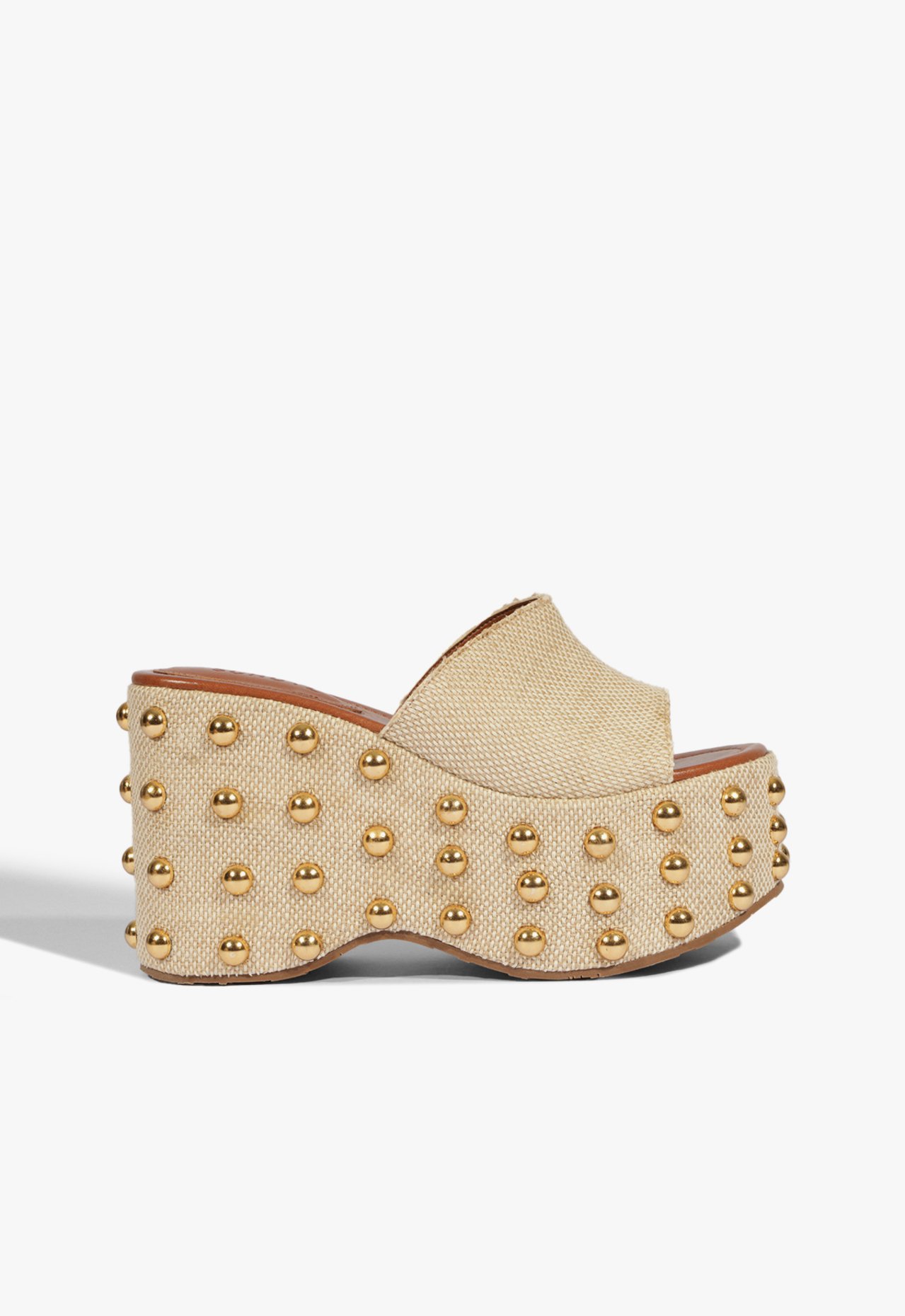 Sandália Anabela Plataforma Ráfia Tachas Natural | Schutz