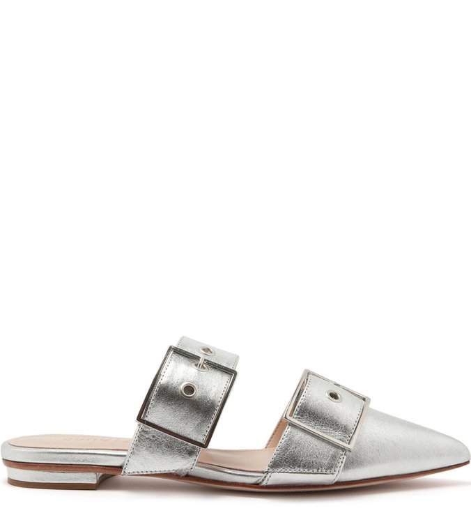 Flat Mule Buckles Prata Flat Mule Buckles Prata