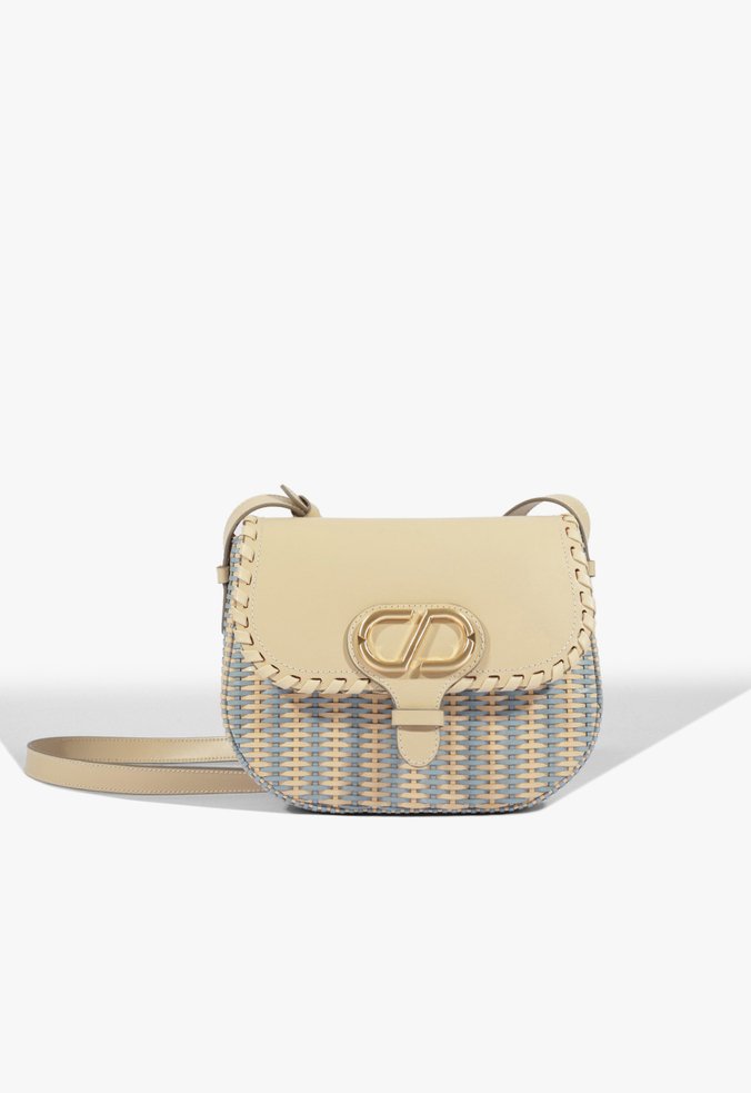 Bolsa Shoulder Média Couro Bege e Azul