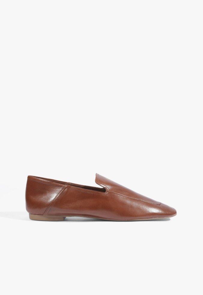 Mocassim Bico Quadrado Couro Marrom