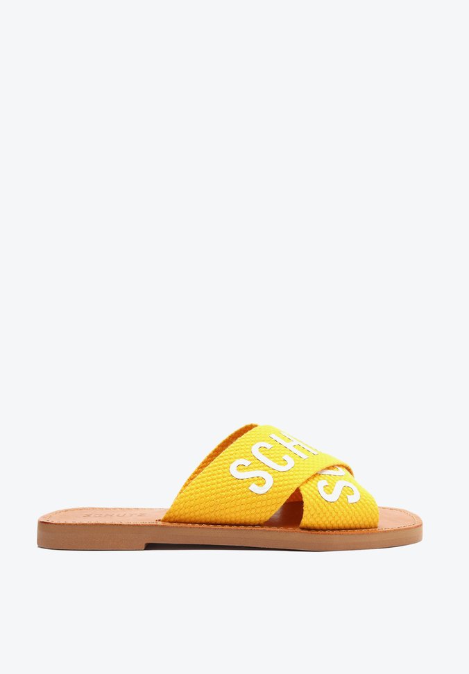 Sandália Rasteira de X Schutz Logo Amarelo Sandália Rasteira de X Schutz Logo Amarelo