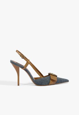 Scarpin Slingback Bico Fino Fivela Jeans