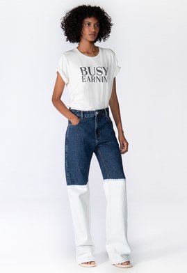 Calça Wide Leg Marina Duo Color Jeans