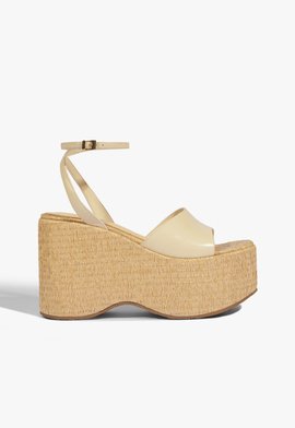 Tamanco Anabela Plataforma Ráfia Branca