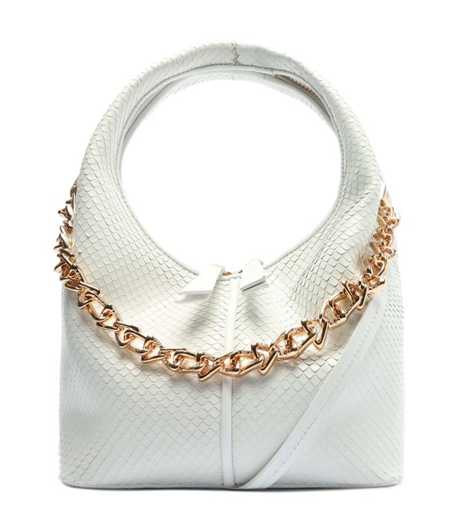 Bolsa Tiracolo Pequena Wanted Corrente Couro Snake Branca