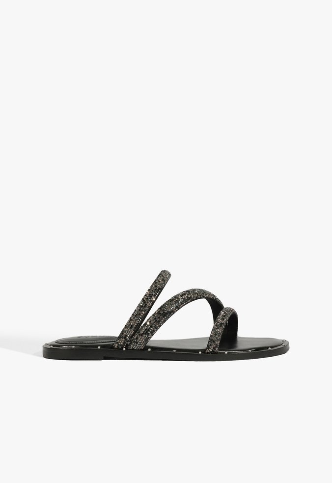 Sandália Rasteira Brilho Preta