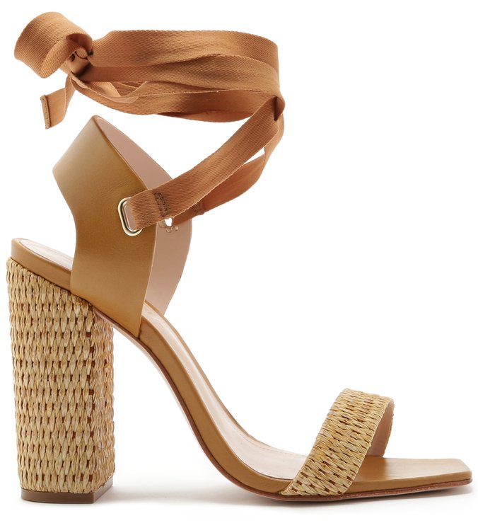 Sandália Salto Bloco Lace-Up Ráfia