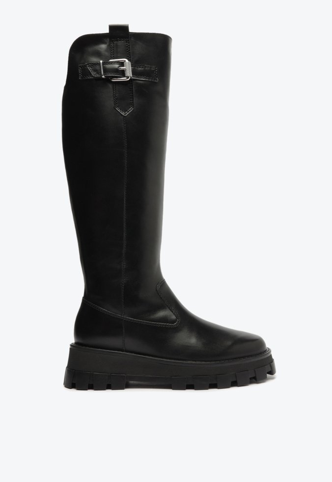 Bota Over the Knee Tratorada Couro Preta