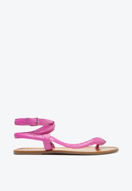 Sandália Rasteira de Tira Couro Snake Pink