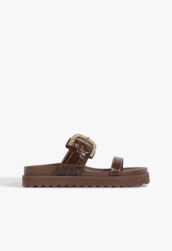 Sandália Papete Metal Buckle Marrom