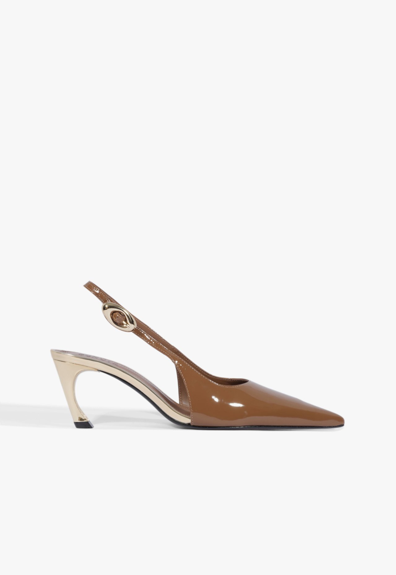 Sapato Scarpin Slingback Salto Médio Verniz Couro Marrom | Schutz